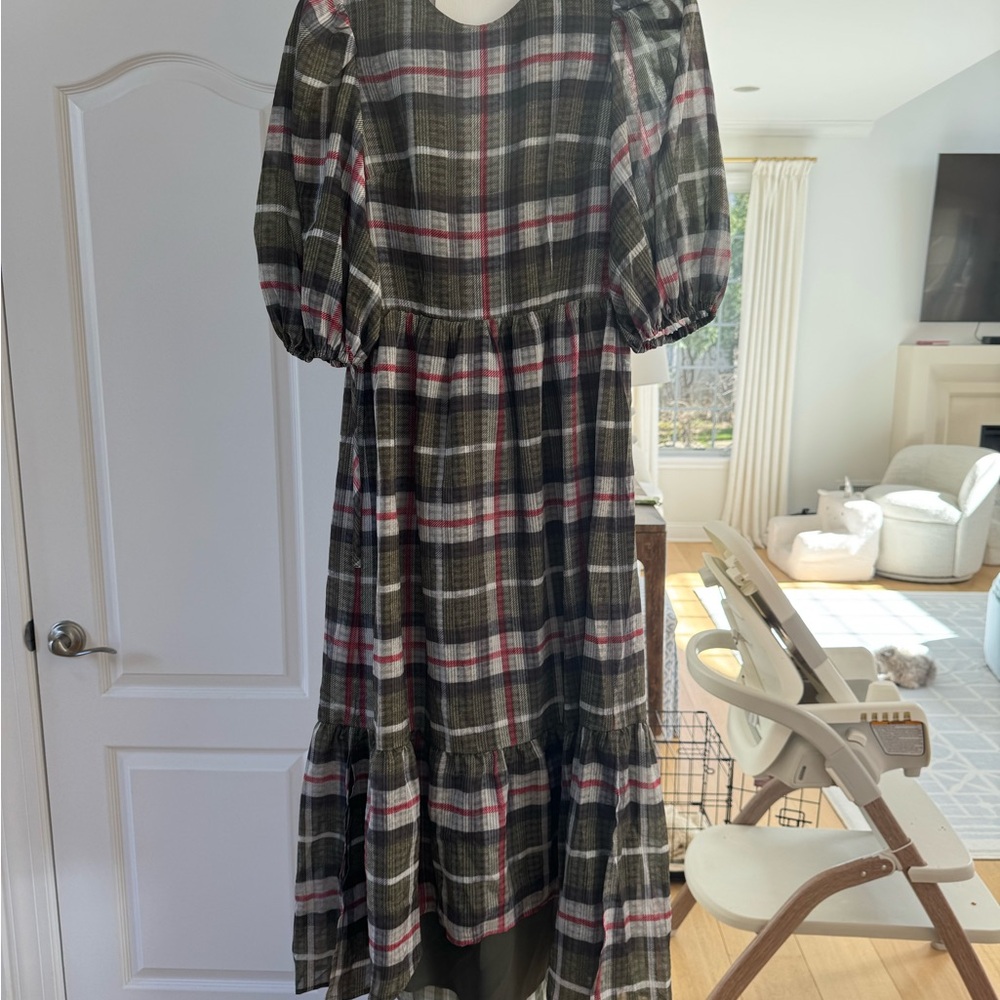 All Saints Plaid Puff Sleeve Maxi Dress - Picture 2 of 2